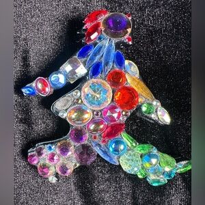 Bill Schiffer Multicolor Rhinestone Figural Brooch, Running Man, 3" Tall 1989